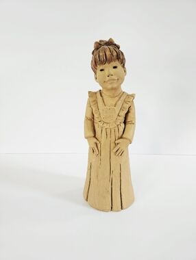 Vintage '70s Lee Bortin Studio Art Signed "Smiling Girl" Clay Statue Figurine